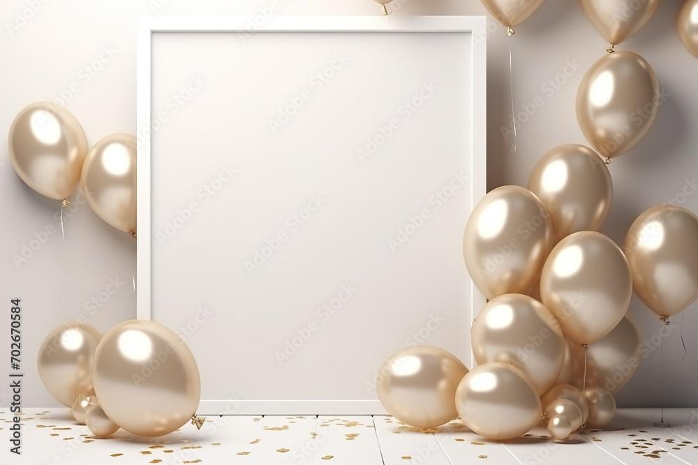 Mockup poster frame close up, 3d render minimalist top shot, new year theme, ballon concept Mockup poster frame close up, 3d render minimalist top shot, new year theme, ballon concept