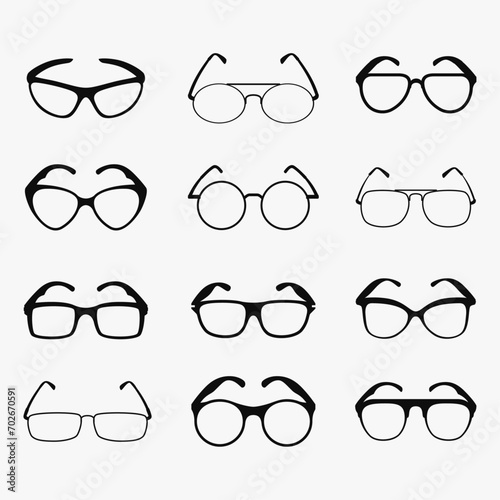 set of various styles of glasses carcass Silhouette vector illustration