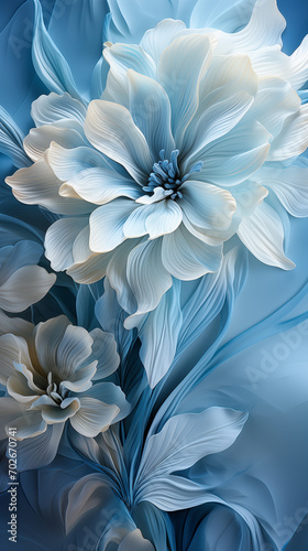 Abstract blue background with white dahlia flowers. Decorative pattern for card, invitation, poster, fashion, print, wedding or greeting.