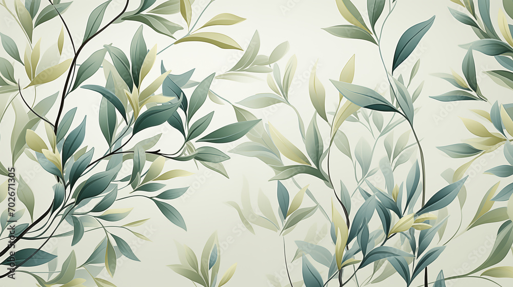 Delicate watercolor botanical digital paper floral background in soft basic pastel green tones. Seamless floral pattern with branches and leaves.