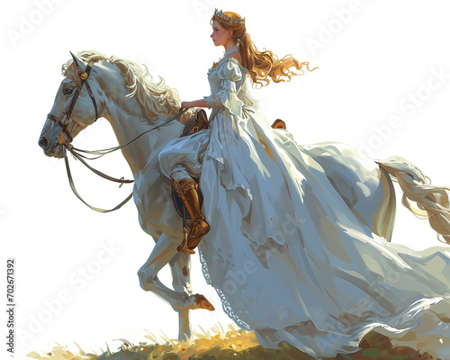 princess warrior in white dress riding at horse © sailorsoul33