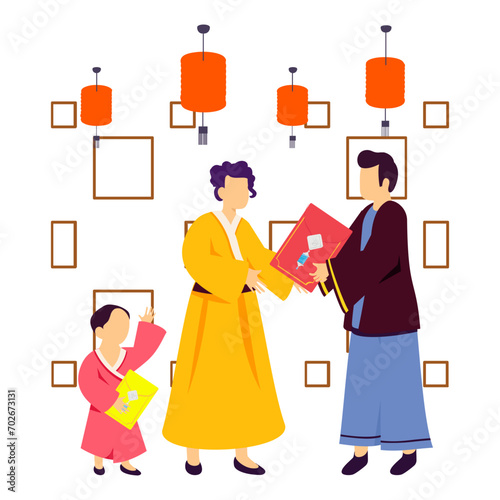Family Exchanging the Red Envelope concept, good wishes and luck for new year ahead vector design, Chinese New Years Eve symbol, Year of the Dragon sign, China Spring Festival scene stock illustration © shmai