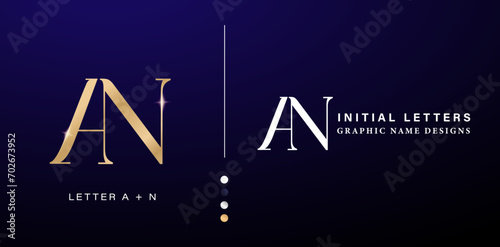 vector illustration initial AN Alphabet letters logos design with gold and black for company and business, branding ads campaigns, letterpress, embroidery, covering invitations, envelope sign symbols