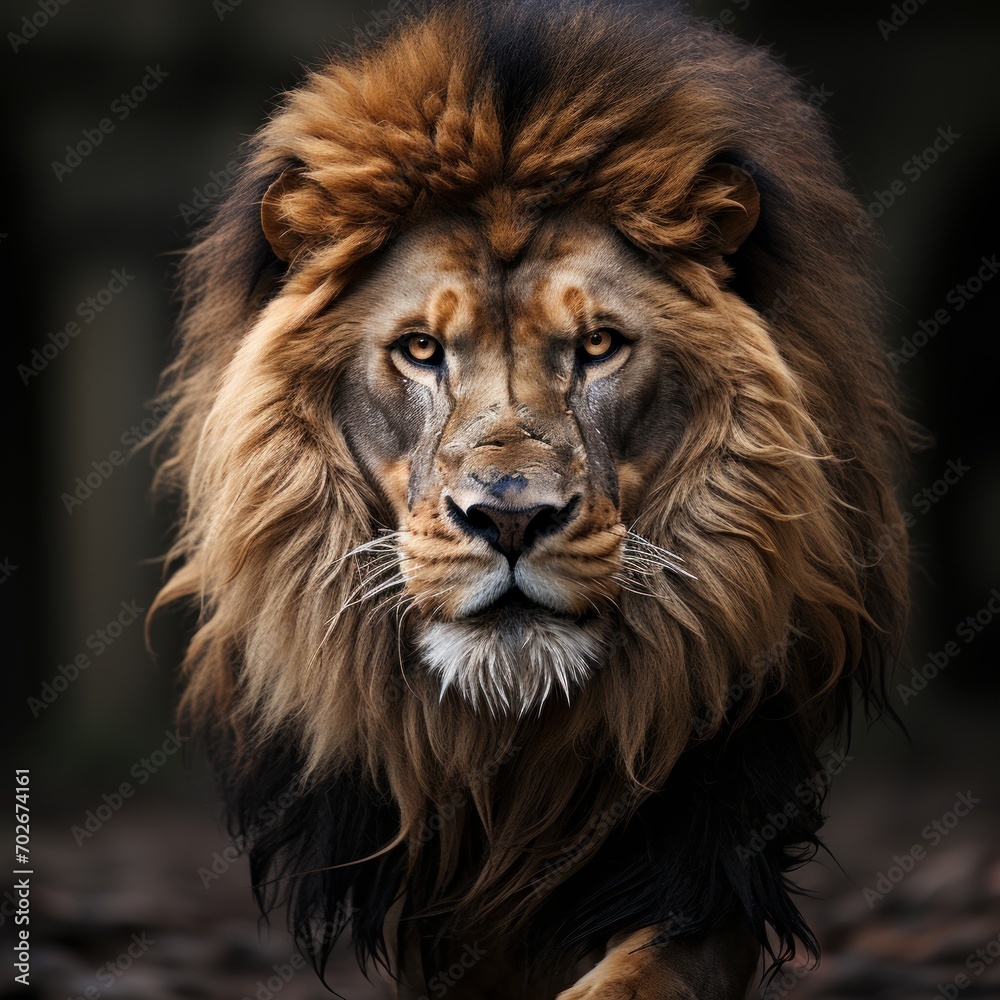 Photo of a fierce and regal African lion. Generative AI
