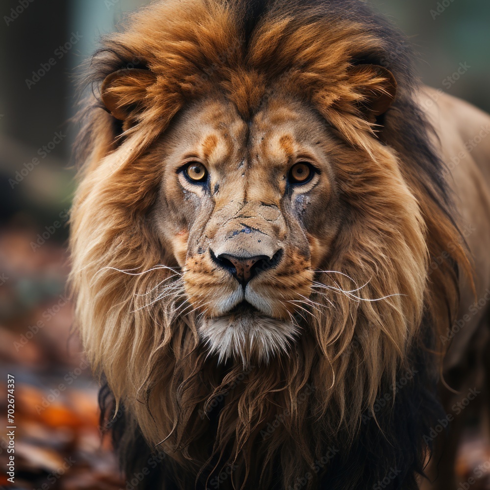 Photo of a fierce and regal African lion. Generative AI