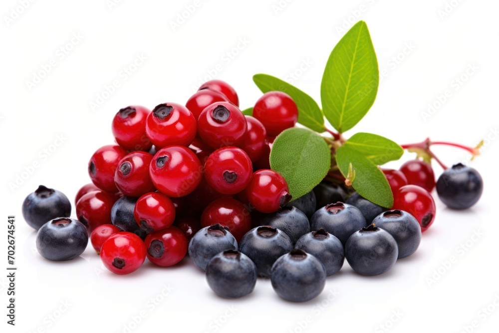 AI-generated illustration of a collection of lingonberries and blueberries on a white background AI-generated illustration of a collection of lingonberries and blueberries on a white background