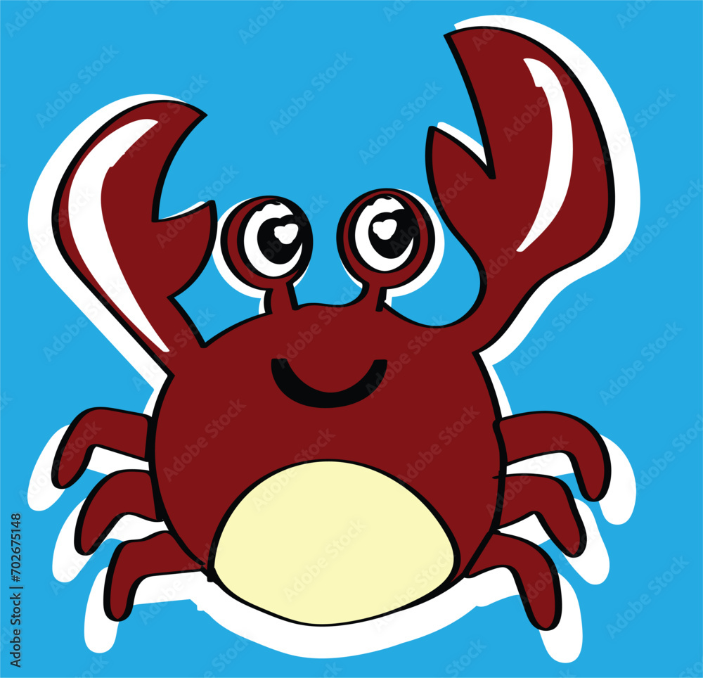 Cute cartoon crab against a blue background