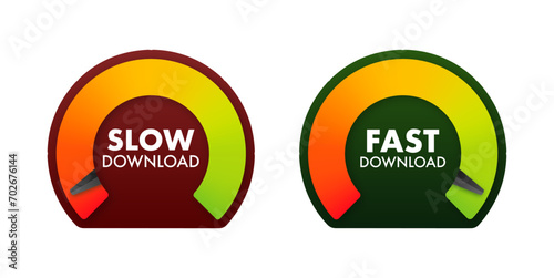 Internet Speedometer Concept with Slow and Fast Download Indicators, Vector Illustration for Web Performance and Bandwidth Measurement
