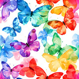 Minimal Illustration watercolor of Colorful Butterflies on white background Seamless Texture