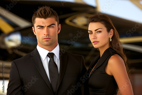 Businessman and sexy beautiful woman in airport traveling to abroad © zamuruev