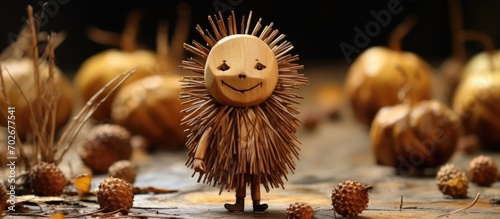 Chestnut figure crafted in fall with toothpicks