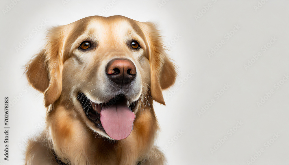 Portrait of a golden retriever dog looking at the camera with a big smile Portrait of a golden retriever dog looking at the camera with a big smile