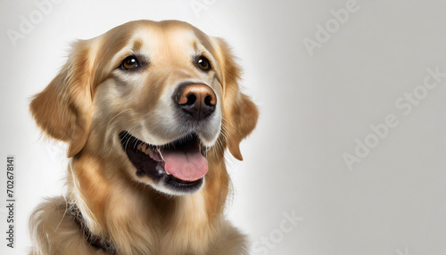 Portrait of a golden retriever dog looking at the camera with a big smile