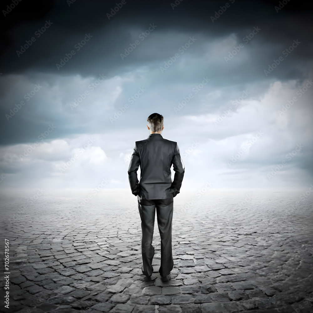 Businessman looking at the problems of his own business Businessman looking at the problems of his own business