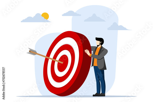 Concept Stay focused and concentrate on business goals, Businessman focus on big archer target. Stay focused and concentrated on the goals, objectives or business targets, focus on the goal. vector.