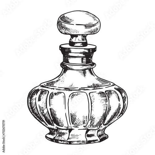 bottles with perfume, vector drawing in sketch style. vintage
