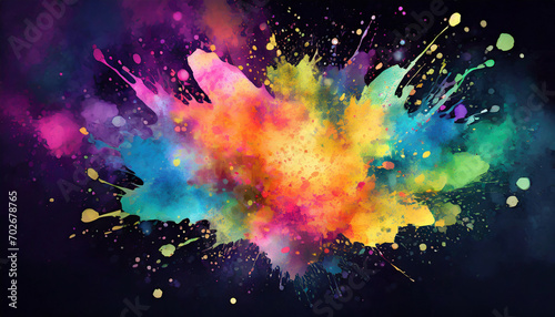 Isolated colorful splashes on a dark backdrop. eruption of abstract, watercolor art effect