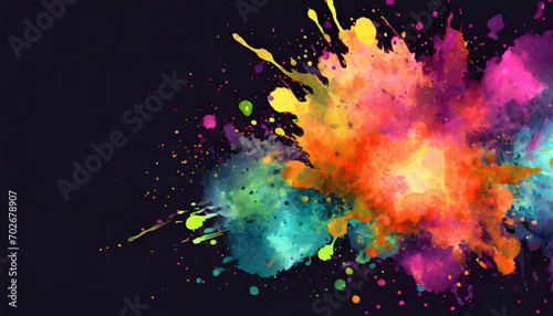 Isolated colorful splashes on a dark backdrop. eruption of abstract  watercolor art effect