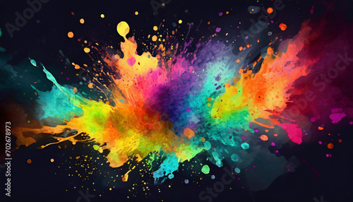 Isolated colorful splashes on a dark backdrop. eruption of abstract  watercolor art effect