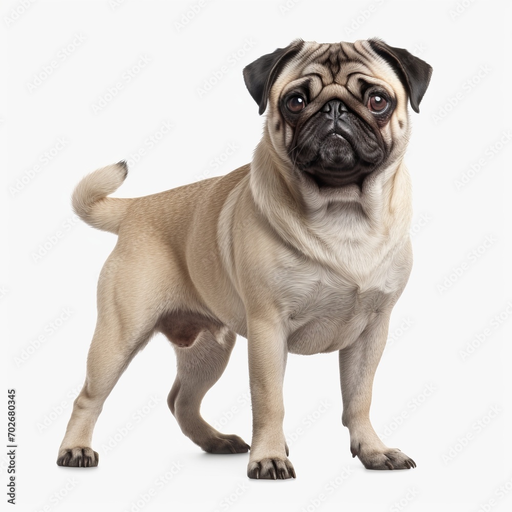pug Full body facing forward clear white background,generated with AI.