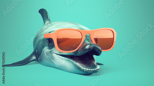 Creative animal concept. Whale in sunglass shade