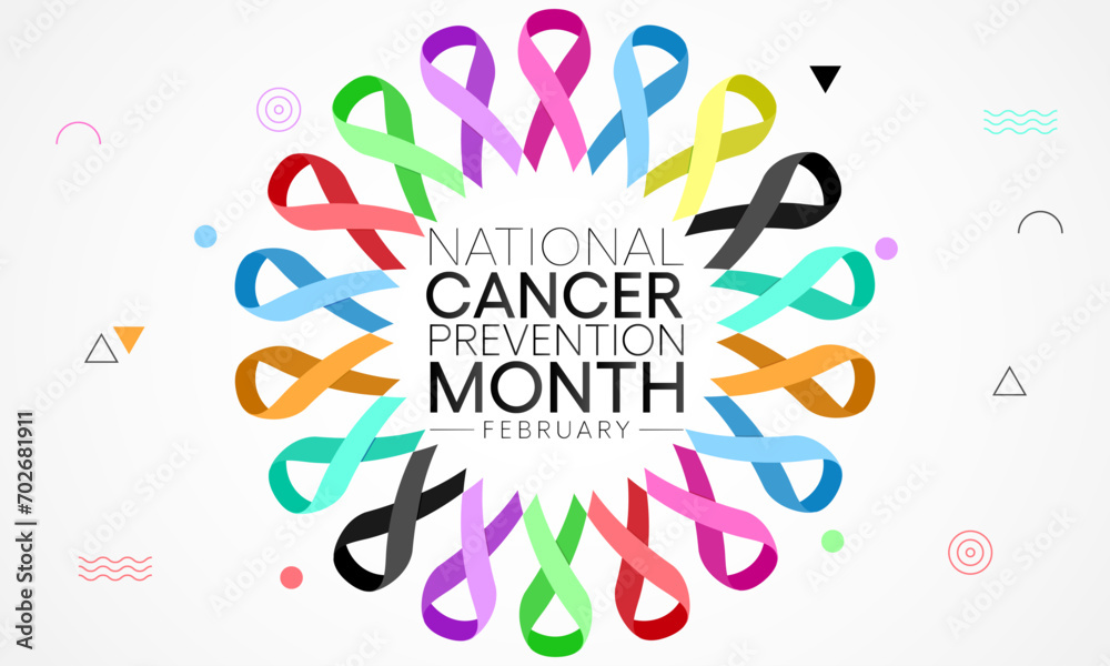 Cancer prevention month is observed every year in February, to promote access to cancer diagnosis, treatment and healthcare for all. Vector illustration - obrazy, fototapety, plakaty 