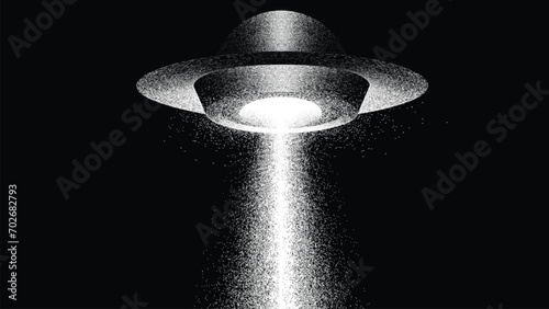 Unidentified flying object in space. Flying saucer with noise texture .Vector illustration