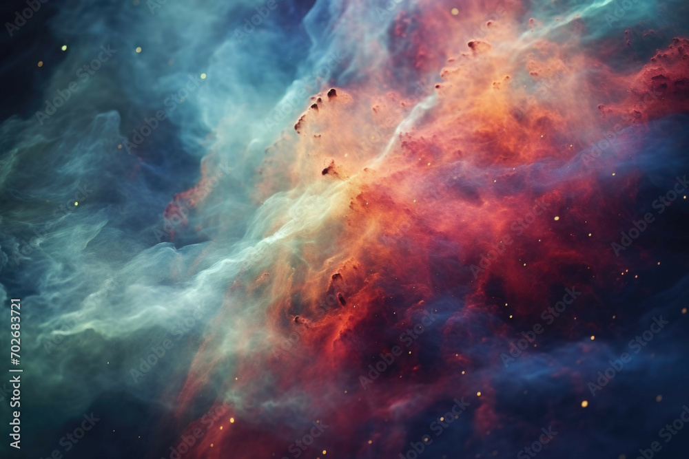 A close-up shot of a nebula, with vibrant colors and intricate details visible in the gas clouds