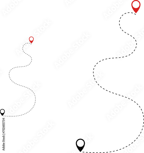 Route icon - two points with dotted path and location pin. Route location icon two pin sign and dotted line.