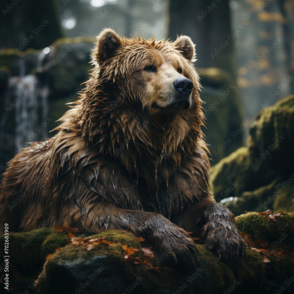 Photo of a regal and stoic Kodiak bear. Generative AI