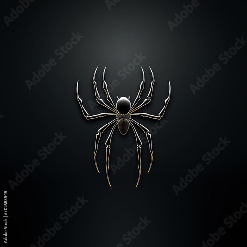 minimalistic logo emblem symbol with a black silhouette of spider on dark isolated background