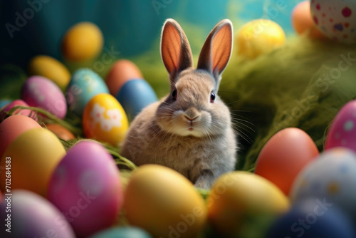 Easter Bunny with colorful easter eggs