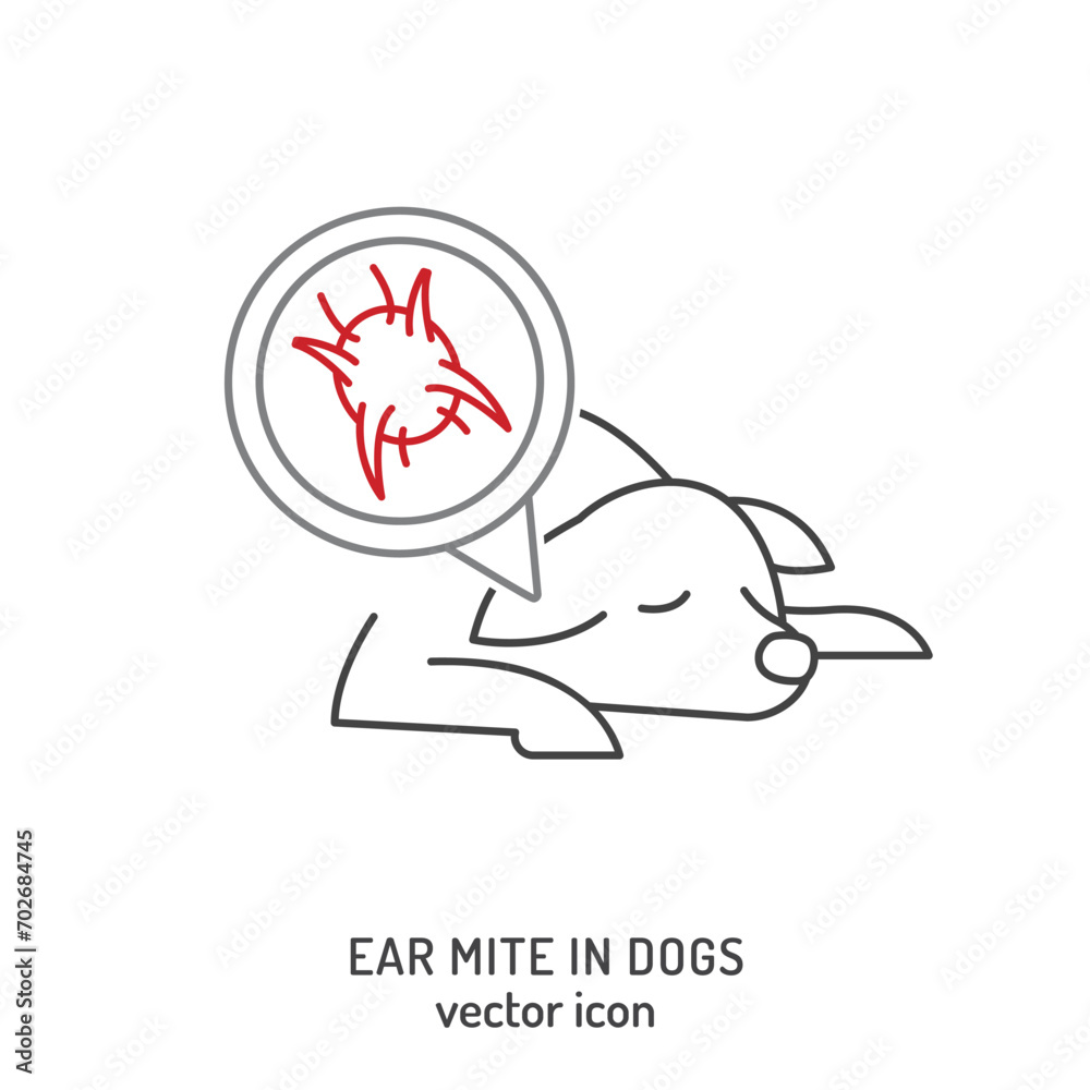 Ear infection in dogs. Linear icon, pictogram, symbol.