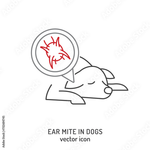 Ear infection in dogs. Linear icon, pictogram, symbol.