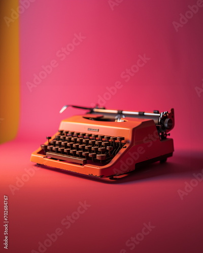 bright colored retro typewriter on a bright background isolated. 