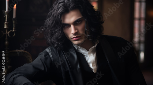 attractive male vampire in a classic suit. protagonist character of a romantic fantasy novel  © ALL YOU NEED studio