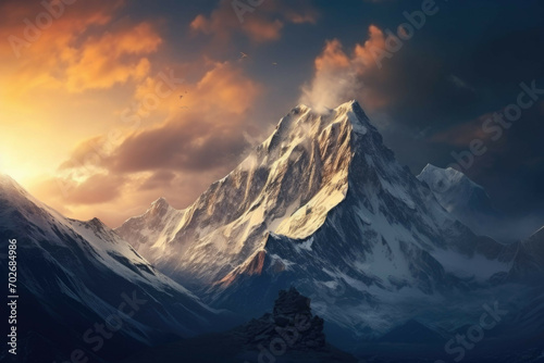 A desktop wallpaper of a majestic and serene mountain landscape with a snow-capped peak in the background © Michael Böhm