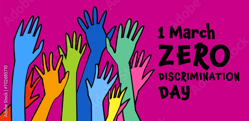 First of March. Zero discrimination day. Colorful poster, banner in pop art style photo