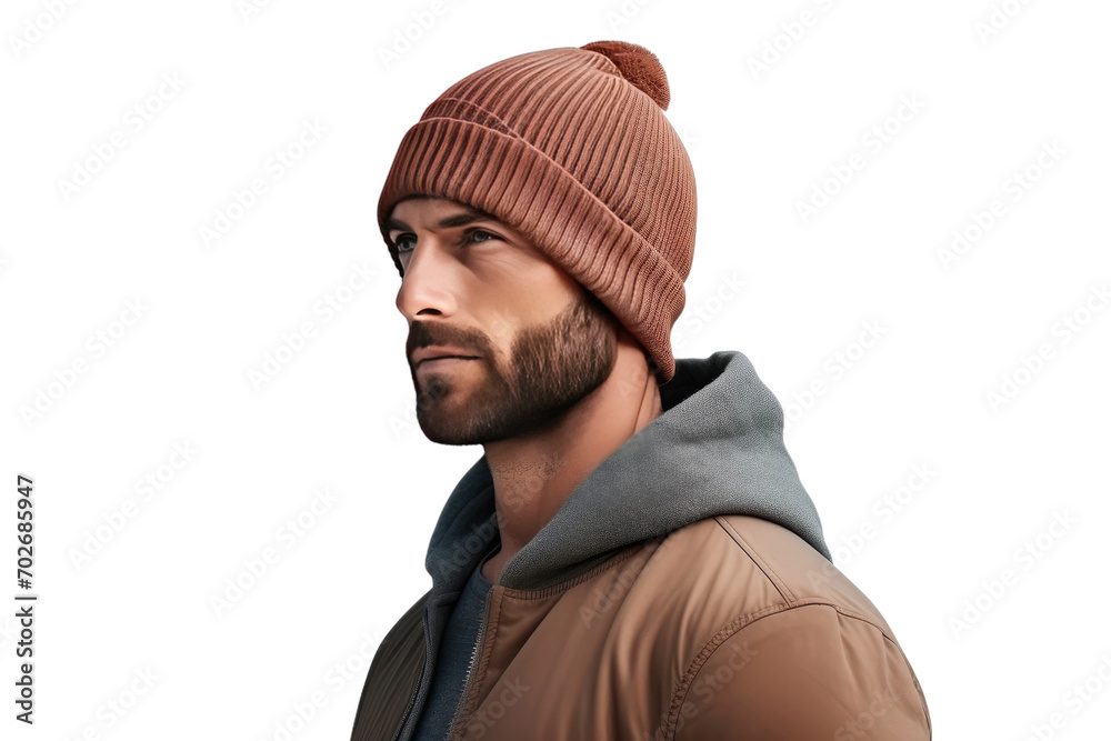 Patch Beanie Isolated On Transparent Background