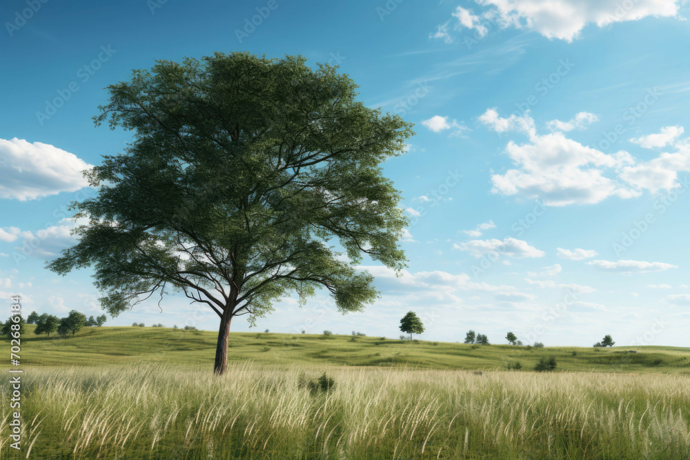 Obraz premium A single tree in a field of tall grass