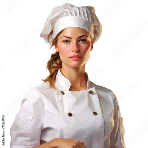 Portrait of a woman chef, isolated on transparent background