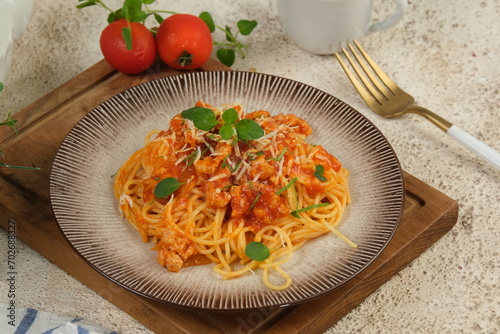 Spaghetti Bolognese, Bolognese sauce is classic italian cuisine dish. Popular italian food.
