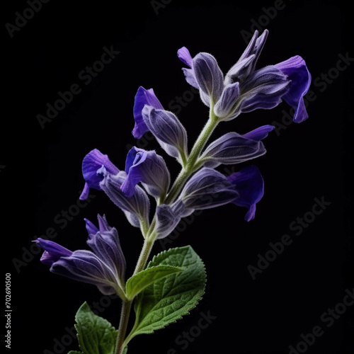 Salvia Flower, isolated on black background