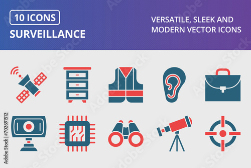 Surveillance Glyph Two Color Icons Set