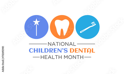 February is National Children's Dental Health Month. Protecting teeth and promoting good health, Holiday concept for banner, poster, card and background design. Vector illustration.