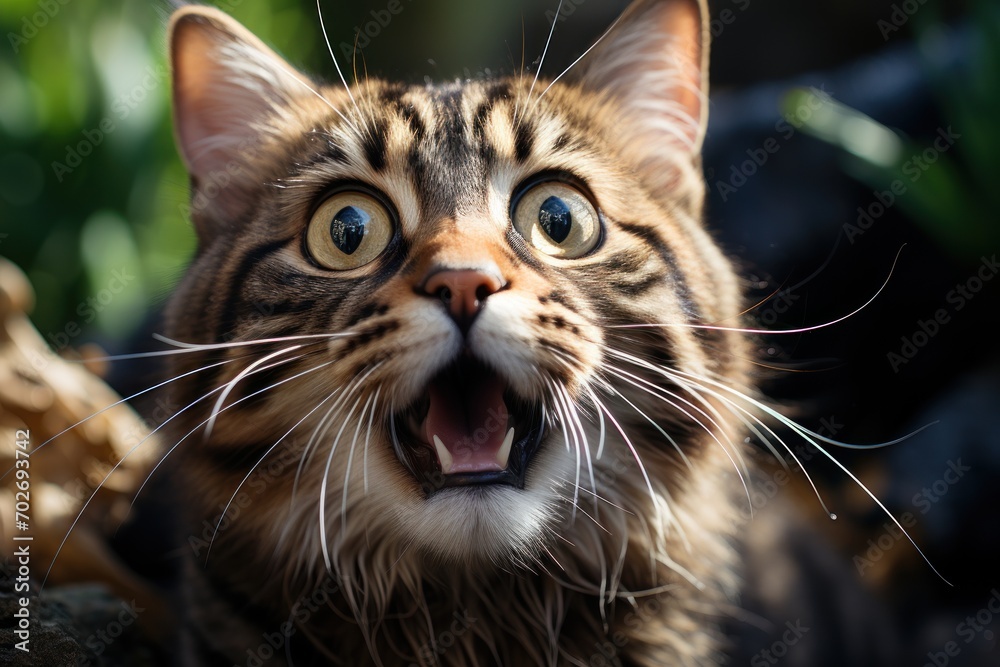 a tabby cat displaying big eyes and a talkative personality, pet photography a tabby cat displaying big eyes and a talkative personality, pet photography