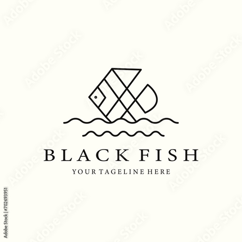 black fish line art logo vector illustration design graphic photo