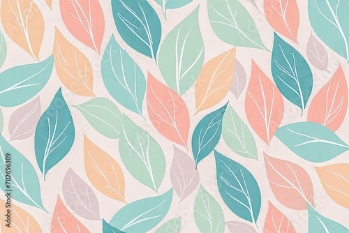 AI generated illustration of a seamless leaf pattern with soft pastel colors