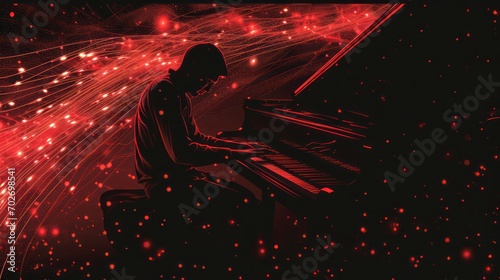 Silhouette of Pianist Playing Piano