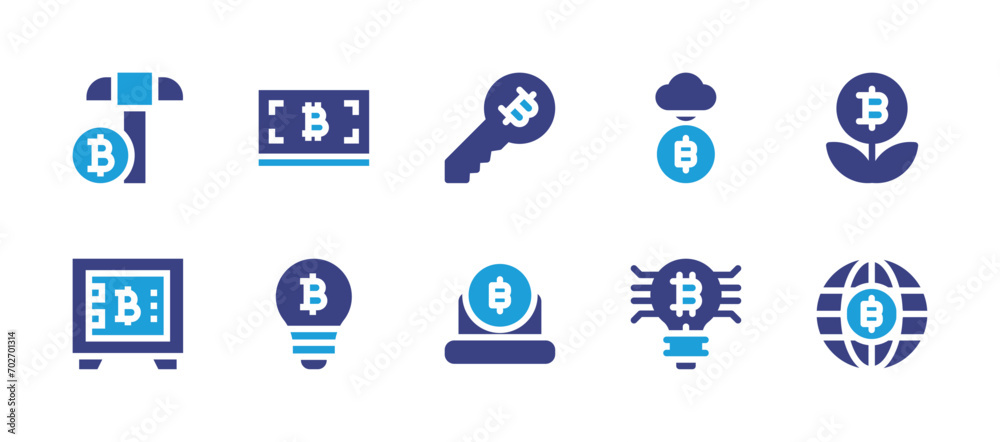Bitcoin icon set. Duotone color. Vector illustration. Containing bitcoin, bitcoins, mining, locker.
